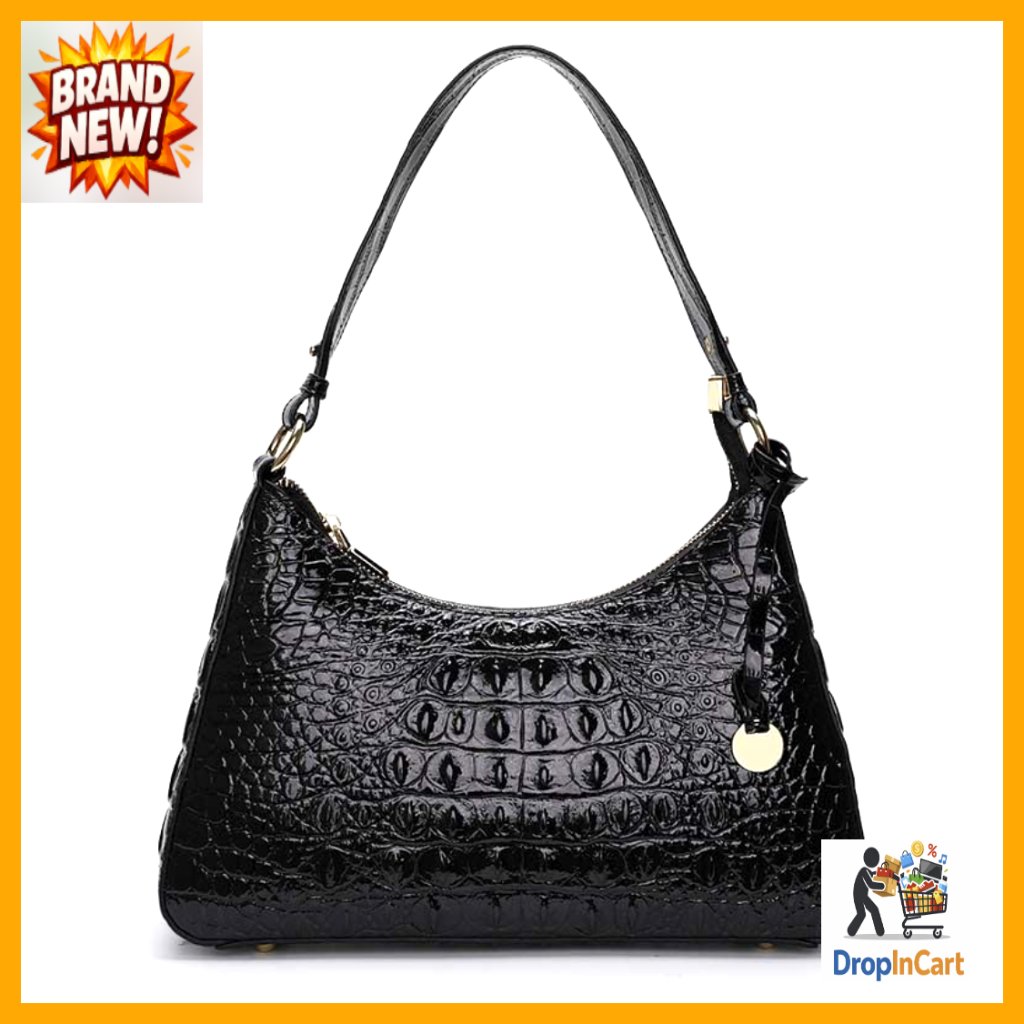 Vintage Crocodile Embossed Leather Crossbody Hobo Bag Elegant Chic